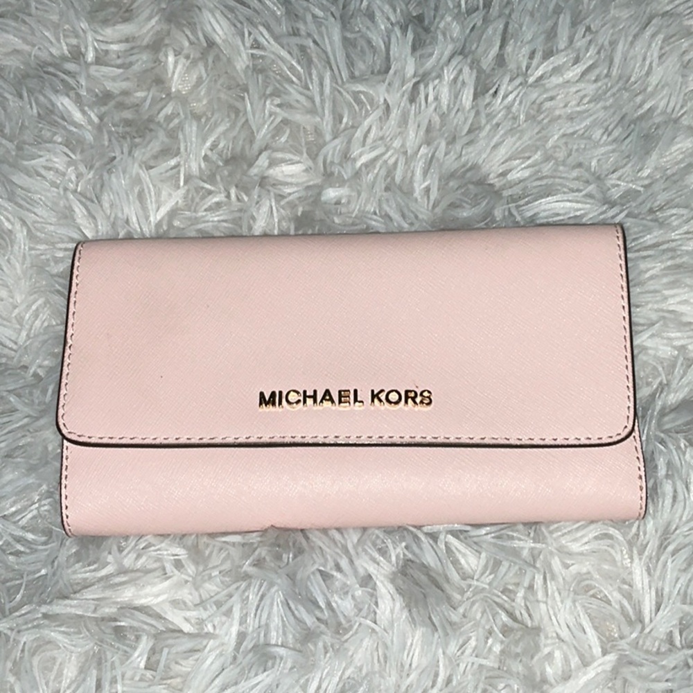 MICHAEL KORS PINK/GOLD TRIFOLD WALLET!